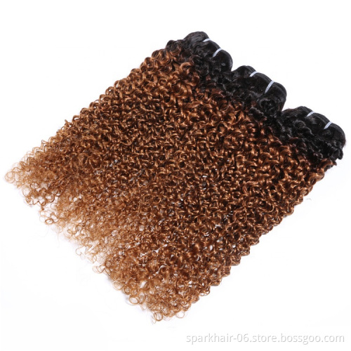 9a 100g SPARK Remy Human Hair Weaving Bundle for Women Weave Hair Extension Brazilian Ombre Black Golden Afro Curly Curl Wave